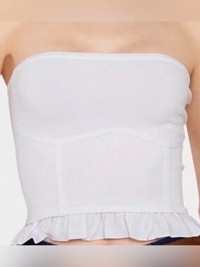 Strapless White Ruffle Hem Bustier Tank altard state size medium